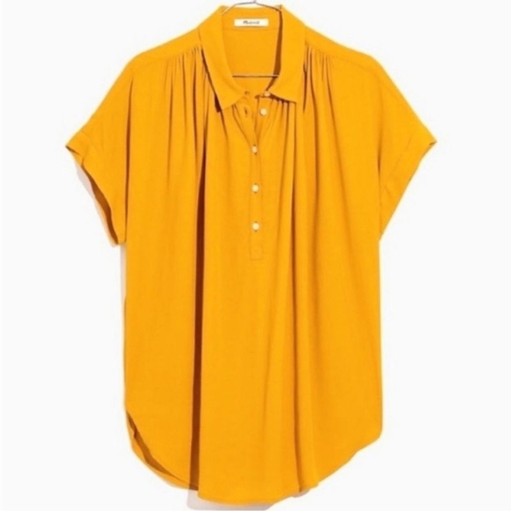 Madewell Mustard Yellow Short-Sleeve Button Polo Blouse